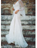 Sheer Bell Sleeve Ivory Lace Keyhole Back Wedding Dress